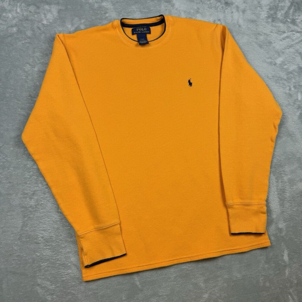 Polo Ralph Lauren Waffle Knit Thermal Shirt Orange Long Sleeve Pony Logo Large